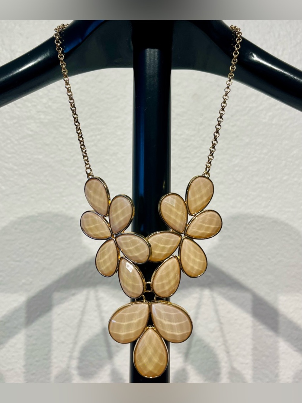 Vintage Gold-Tone and Beige Floral Statement Necklace